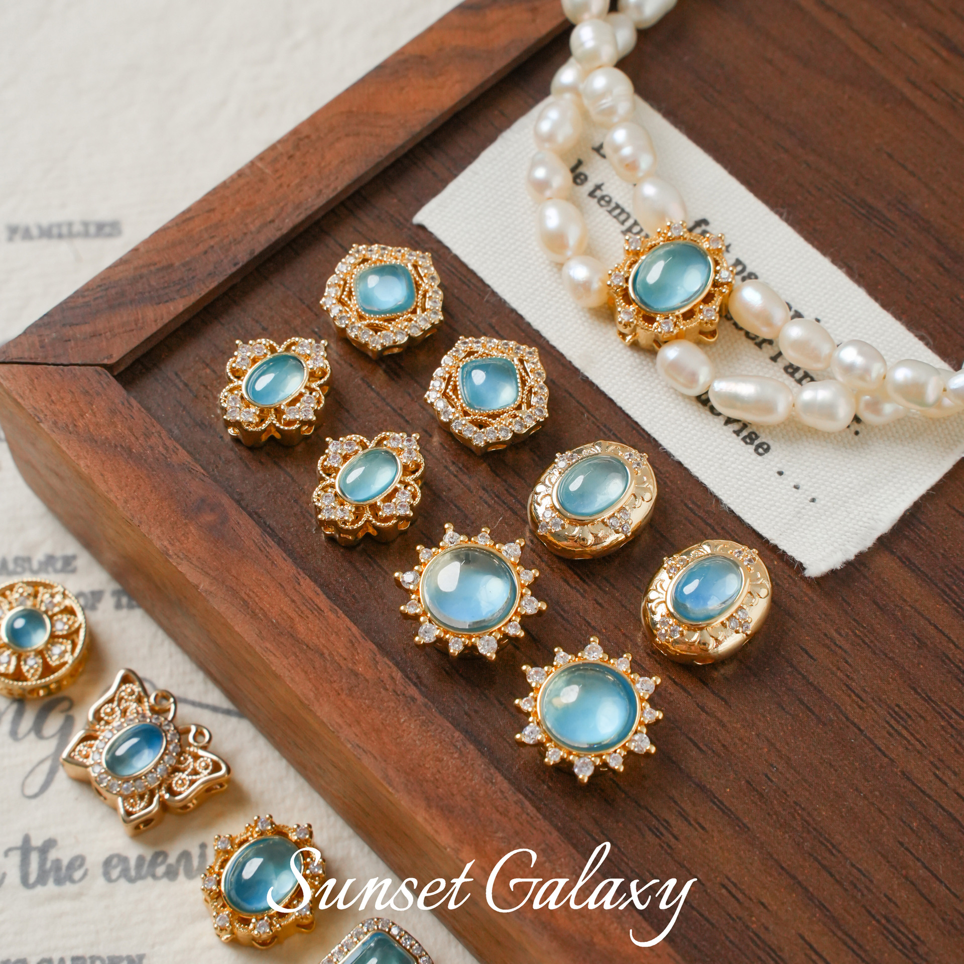 18K Gold-Plated Color-Preserving Porous Aquamarine Spacer Beads Pearl Bracelet Necklace Beaded Handmade DIY Jewelry Materials Accessories