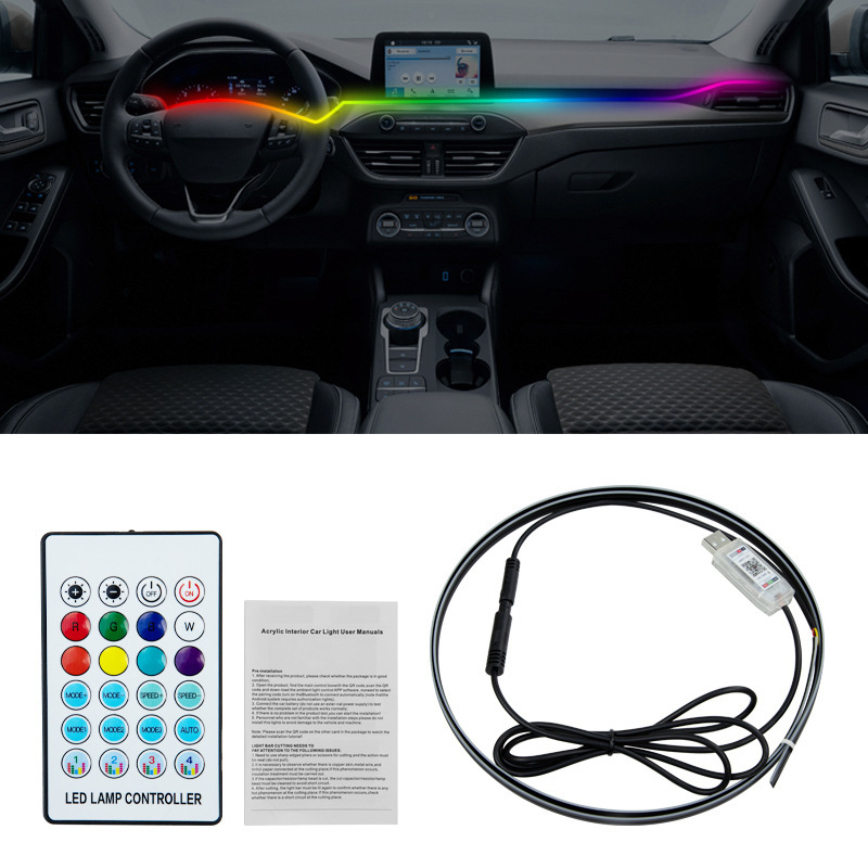 Car central control atmosphere light LED magic color invisible acrylic atmosphere light instrument panel light bar USB lossless installation