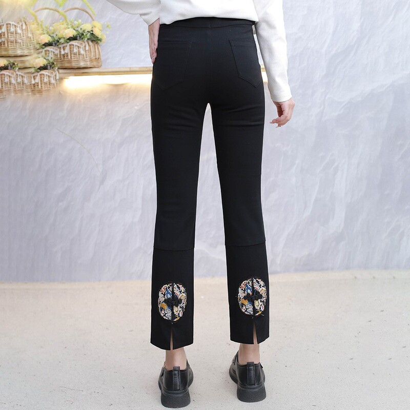 Fashionable Chinese-Style Maternity Pants with Slit at the Hem, High-Waisted, Belly-Supporting, Casual Pants, Slimming, Comfortable, Versatile for Pregnancy