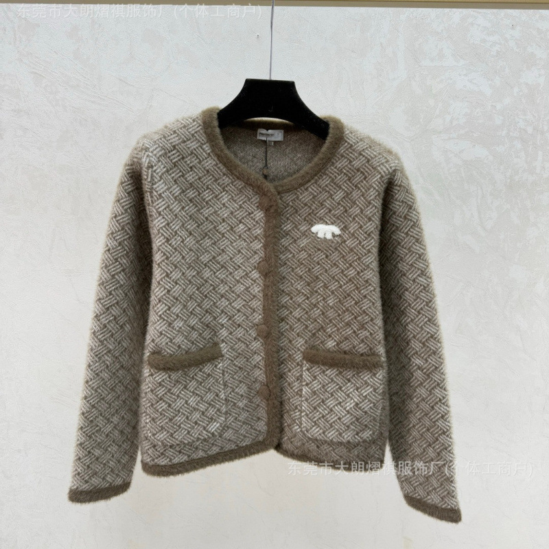 深圳南油货～高版本CH家25早秋新款撞色工作条纹圆领针织长袖开衫