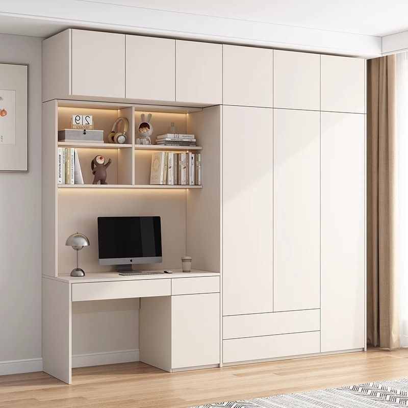Customized Solid Wood Wardrobe Home Bedroom Desk Two-In-One Children's Computer Desk Bookcase Combination Bookcase Integrated Wardrobe