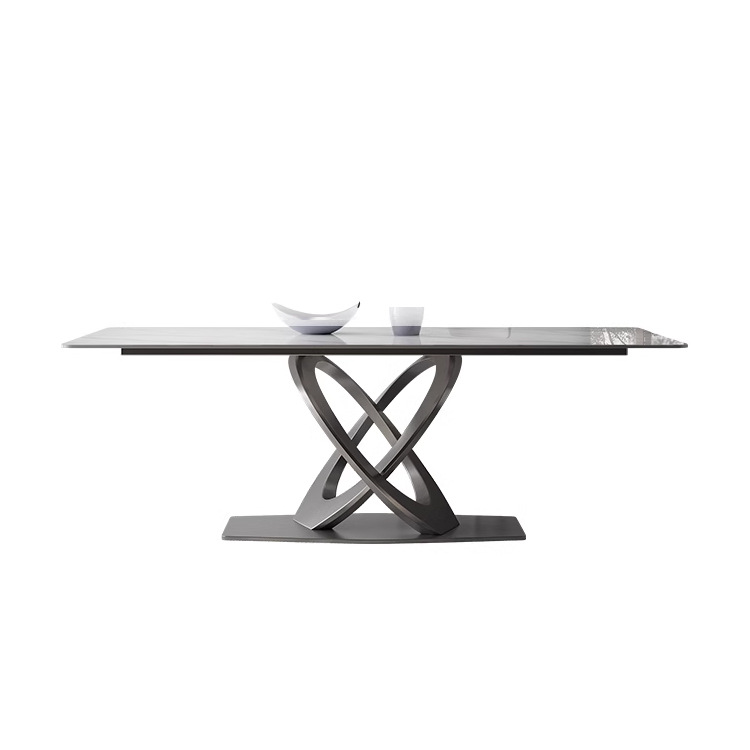 Taller casero minimalista italiano New Rock placa mesa de comedor y silla combinación de luz de lujo de alta gama brillante pequeño apartamento mesa de comedor rectangular