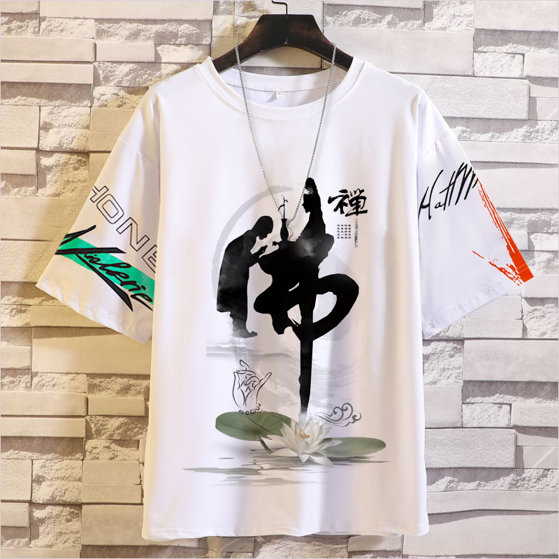 2025 New Trendy Men's Round Neck Printed Loose Short-Sleeve T-Shirt Base Shirt Half-Sleeve Fashion Brand Student Top