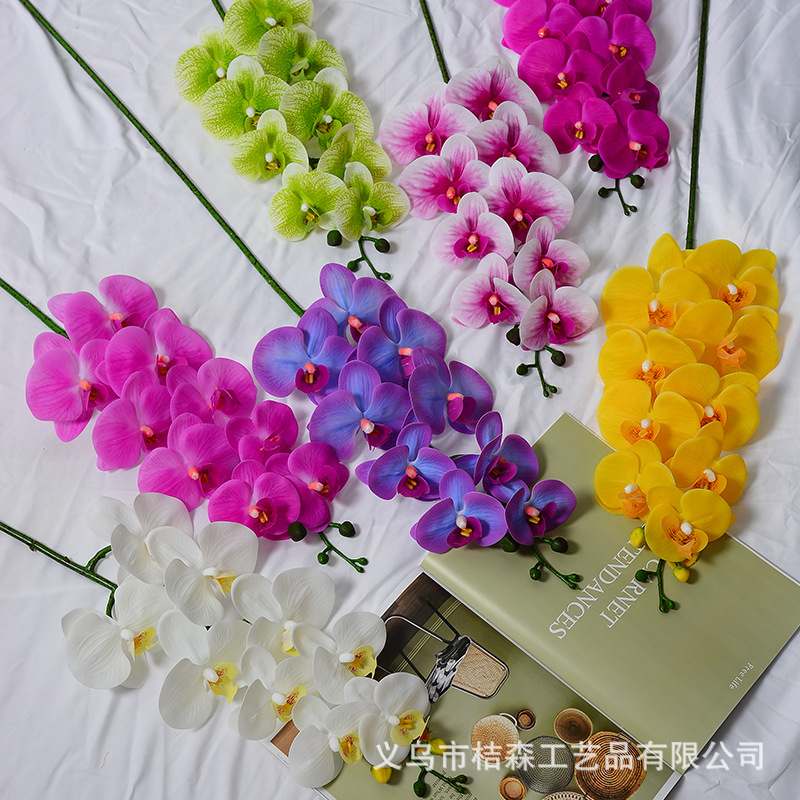 Flores de alta calidad 9 cabezas 7 cabezas 5 cabezas orquídeas mariposa sensación realista tela de seda de película flores falsas decoración de boda nórdica