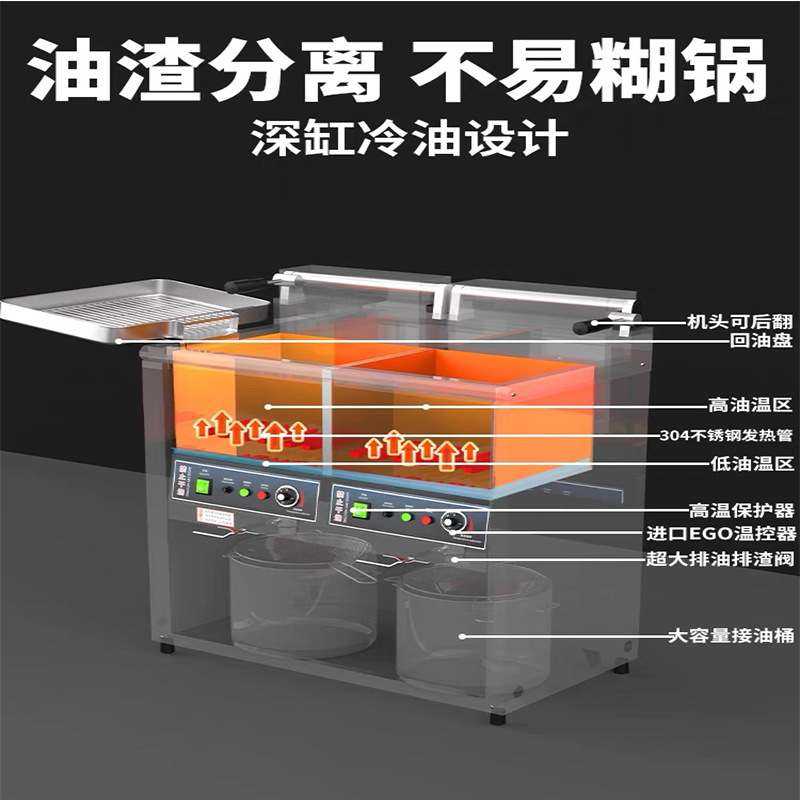 Freidora eléctrica de doble cilindro de computadora vertical comercial completamente automática a temperatura constante para freír acero inoxidable gran capacidad aparato de fritura