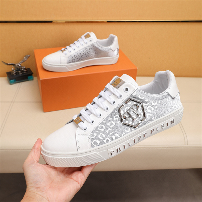 Same Style as in the Mall, Men's Lace-Up Breathable White Sneakers, Casual Shoes, New Arrival, Genuine Leather Interior with Printed Pattern