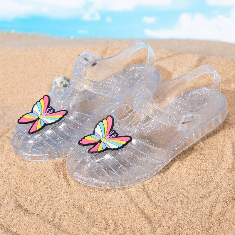 Sandals, cartoon shoes for princess with butterfly, children's beach footwear