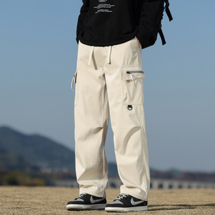 Free Shipping 2025 Spring New Hong Kong Style Tooling Couple Casual Pants Men's Loose Solid Color Straight Pants Men's Fat plus size
