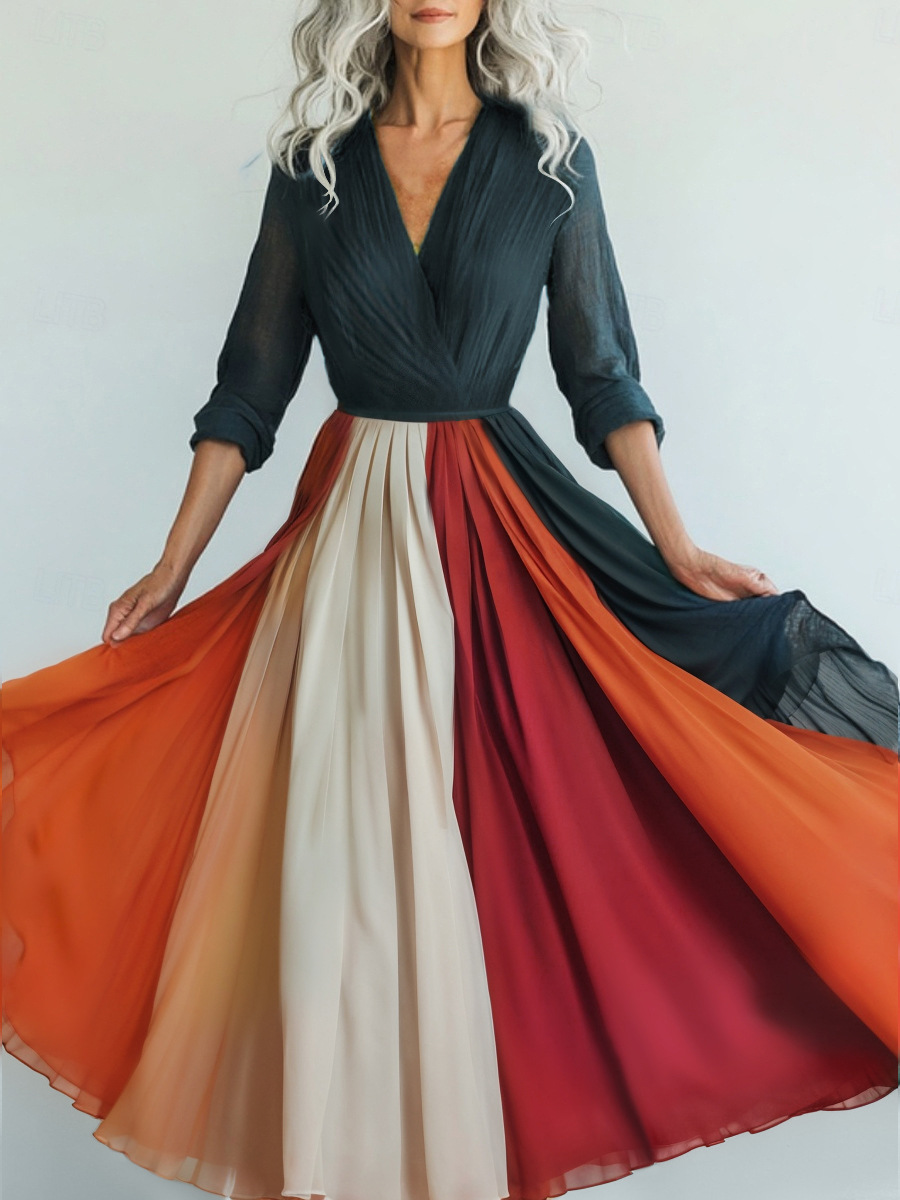 Mesh Long Sleeve Dress, Bohemian Resort Style Big Swing Skirt, Chiffon Dress_ecoleips.com