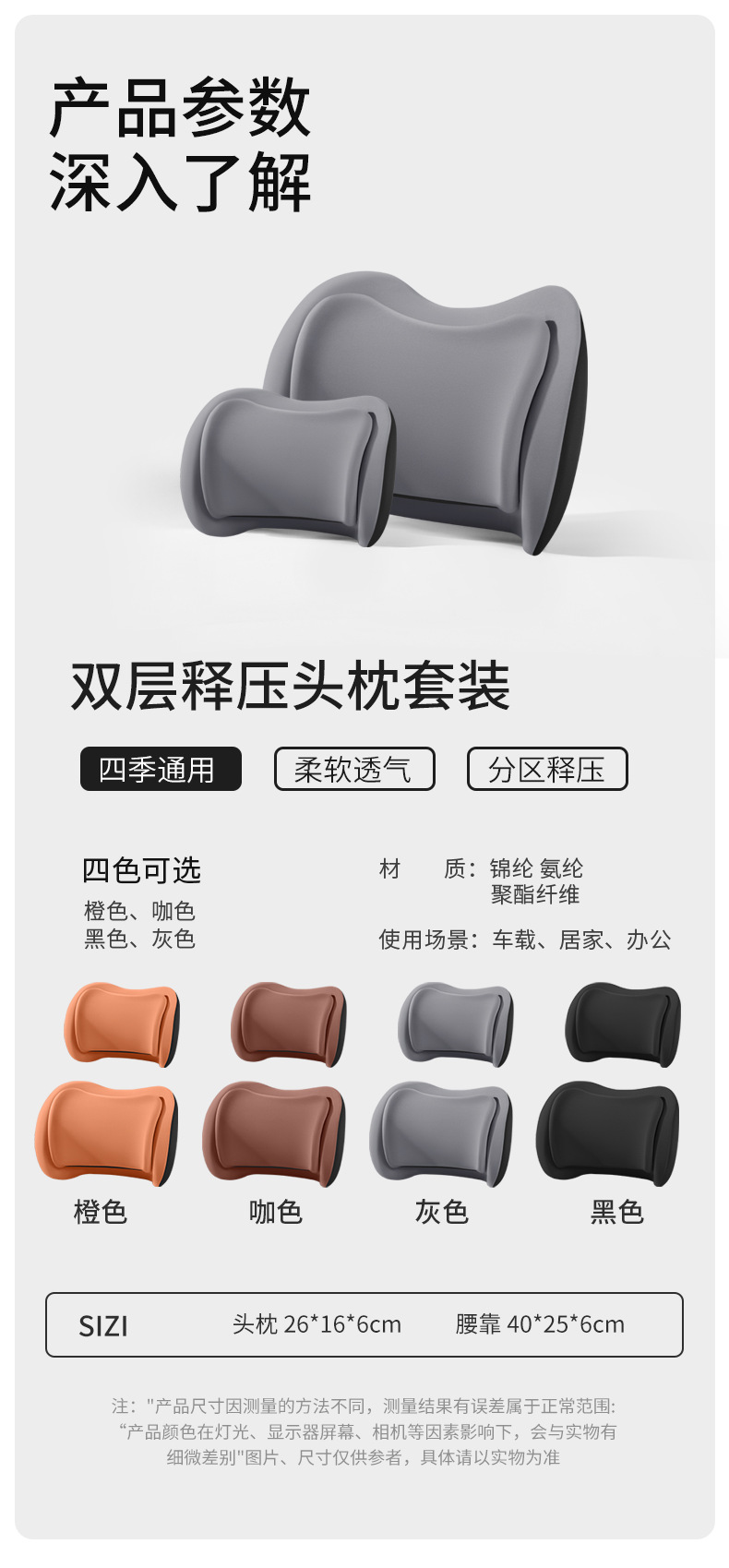 Car Headrest and Lumbar Support Cushion with Dual Pressure Relief, Electric Massage, Neck Protection, Heating, Slow Rebound, and Fatigue Relief