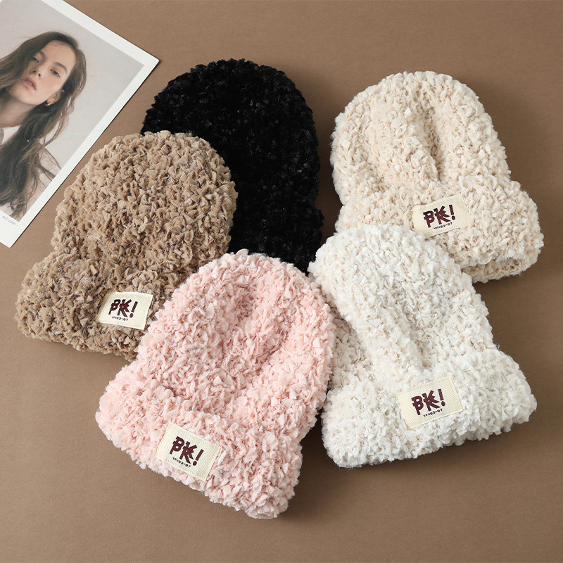 Autumn Winter New Cute Stretchy Knitted Korean Style Versatile Plush Outdoor Windproof Warm Pullover Hat_voghion.com