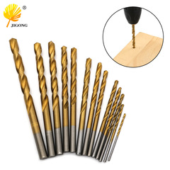 High-speed steel straight shank twist drill bit set of 13, 1.5-6.5mm titanium coated, for wood and plastic drilling and hole making