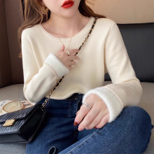 加绒加厚低领打底针织衫女秋冬季内搭一体水貂绒保暖卷边贴身毛衣