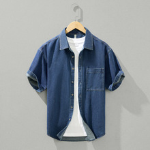 男士新款夏季牛仔休闲短袖衬衫简约出行帅气潮流宽松百搭衬衣8962