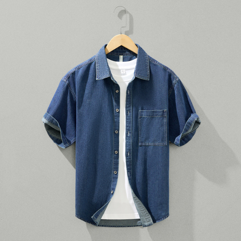 Men's New Summer Denim Casual Short-Sleeved Shirt, Simple Travel, Handsome, Trendyy, Loose and Versatile Shirt 8962