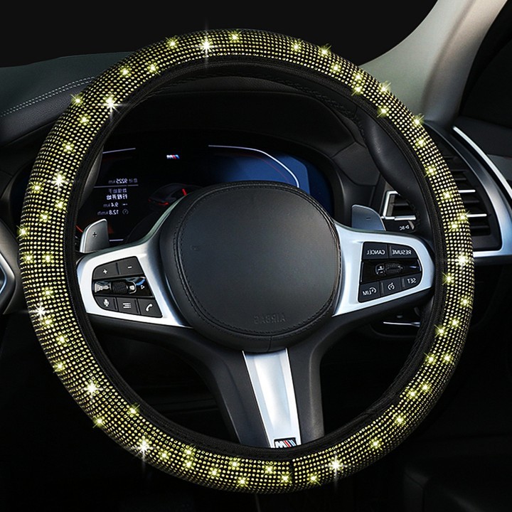 Cubierta del volante incrustado en el diamante del coche sin anillo interior rhinestone de diamante lleno con malla de diamante rhinestone perforación en caliente cubierta de la manija elástica de diamante completo