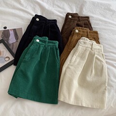 灯芯绒短裤女秋冬季日系居家外穿小个子高腰休闲百搭阔腿三分热裤