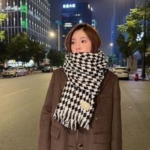 韩版时尚百搭方块格子围巾冬季保暖加厚短须布标格防寒护颈围脖