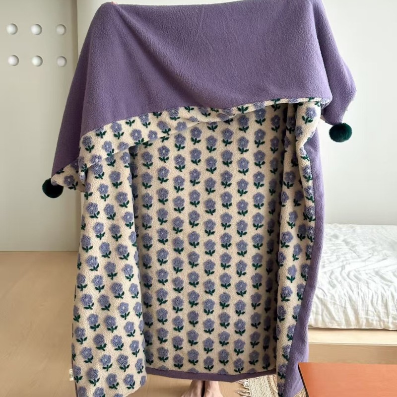 Lamb Wool Jacquard Double-Sided Blanket Nap Blanket Retro Sofa Blanket Bedside Blanket Car Blanket Jasmine Morning Ball Blanket