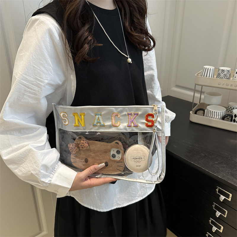 Tendencia transparente nueva impresión de letras bolsas de mano mujeres bordadas versátiles de gran capacidad de compras personalidades casuales