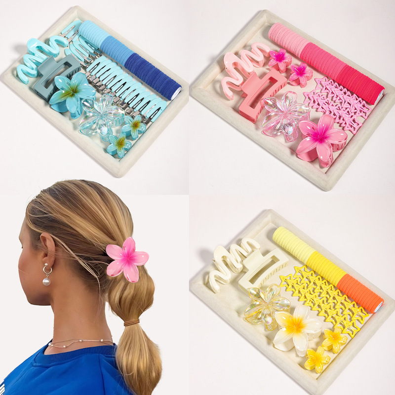 風品 76個 ドーパミンINS風 甘くて可愛い花ヘアアクセサリー 大きめ後頭部ヘアクリップ ゴムバンド ヘアゴム|undefined