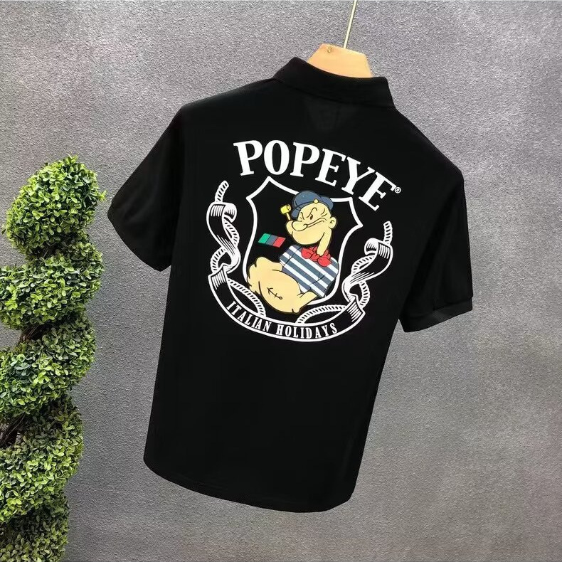 Cartoon Printed Polo Shirt Men's High-end T-shirt Fashionable Brand Youth 2024 Summer New Arrival Men's Short-sleeved Collar Half-sleeved T-shirt