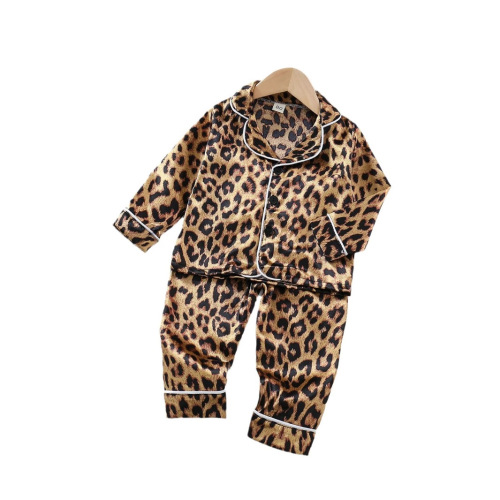 Children's Summer Ice Silk Homecoming Clothes, Cotton Silk Children's Pajamas, Artificial Silk Boys and Girls Long Sleeve Air Conditioning Clothes