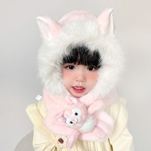 Baby Hat Scarf Integrated Autumn and Winter Plush Baby Face Ear Protection Cute Super Cute Men and Women Children
