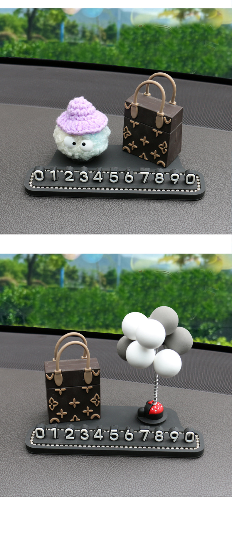 Trendy temporary parking sign with phone number, 4D colorful, DIY parking card for car interior decoration