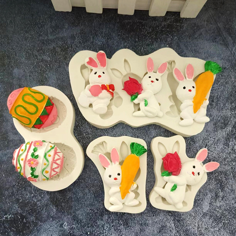 Easter Biscuit Rabbit Egg Silicone Mold DIY Chocolate Cake Baking Tools Clay Epoxy Mold
