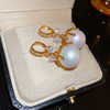 Silver needle, retro fashionable earrings from pearl, french style, wholesale