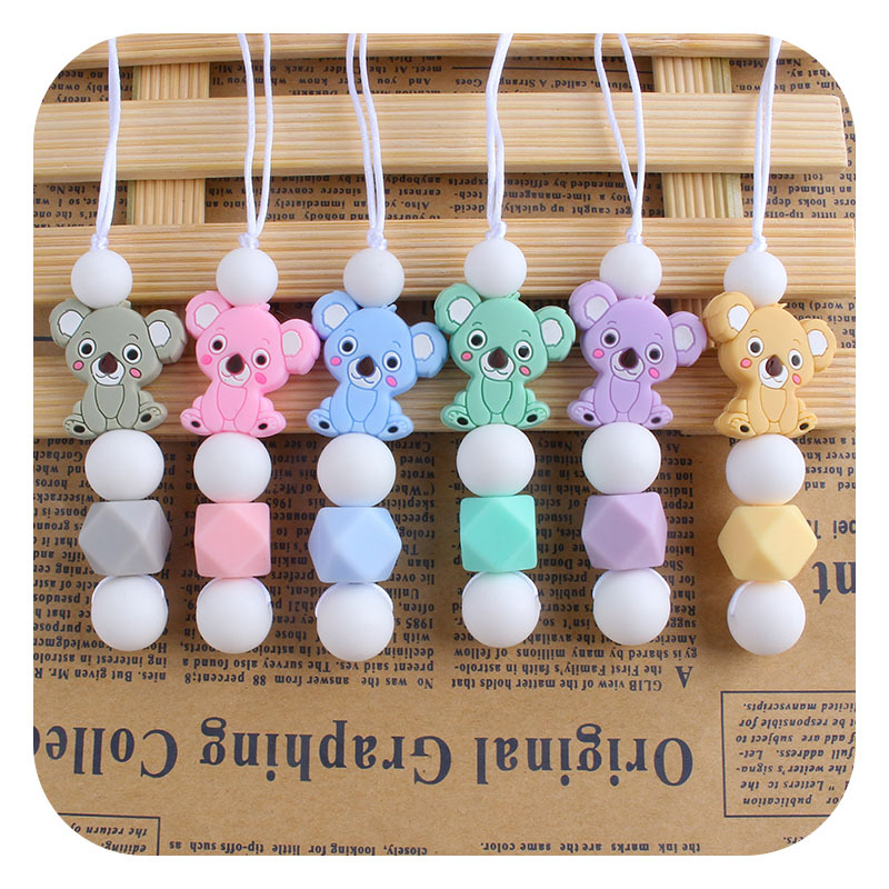 Bebé molar mordedor masticable colgante accesorios de joyería para niños mordedor palo dibujos animados silicona Koala teether collar
