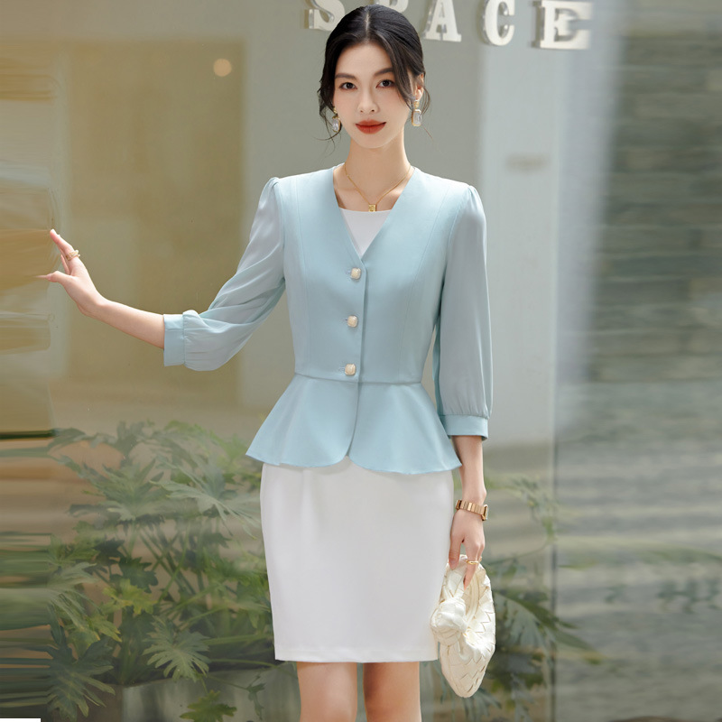 2025 Spring/Summer New Intellectual and Elegant Single-Breasted Suit Dress Professional Wear Waist-Cinching Slim Fit Two-Piece Set