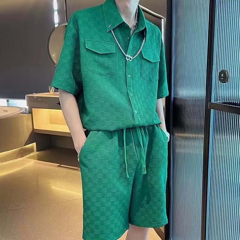 Traje deportivo casual para hombre verano 2023 camisa de manga corta de cinco puntos con pantalones cortos de cinco puntos conjunto de moda ruoshuai