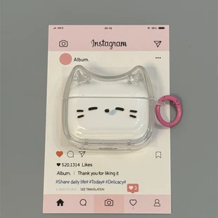 Защитный чехол (Apple) для AirPods 1/2/3/4 и Pro/Pro2/Pro3 — милый котик, прозрачный чехол с крючком, 25 г