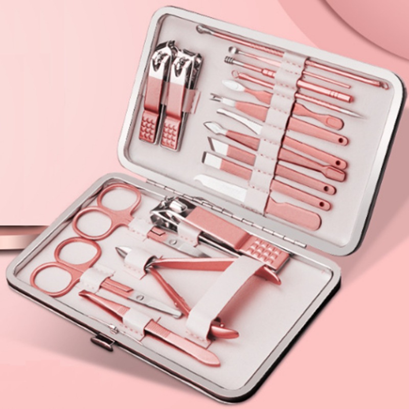 Uñas de acero inoxidable Clippers 18 piezas conjunto de cortauñas traje rosa de oro águila nariz Clippers manicura herramientas de manicura en stock