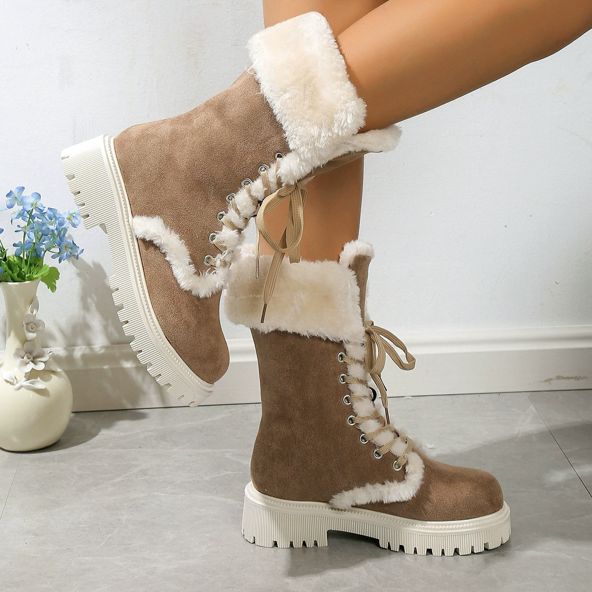 Winter non-slip keep warm boots, plus size, 2023, mid-length
