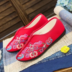 Two Cotton Shoes, Injection Molding Soft Sole, Women's Winter Fleece Lined Embroidered Fabric Shoes, Casual Soft Sole Flat Pregnant Shoes