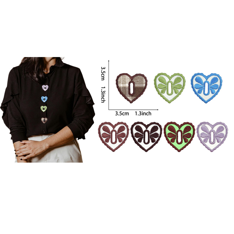 跨境新款热销刺绣爱心纽扣 button hook装饰布贴个性创意搭配配饰