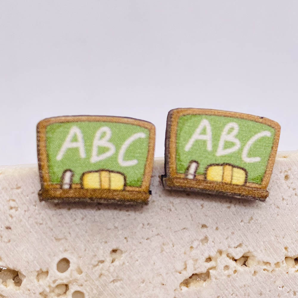 Wood Material 1 Pair Fashion Scissors Star Pencil Wood Women's Ear Studs