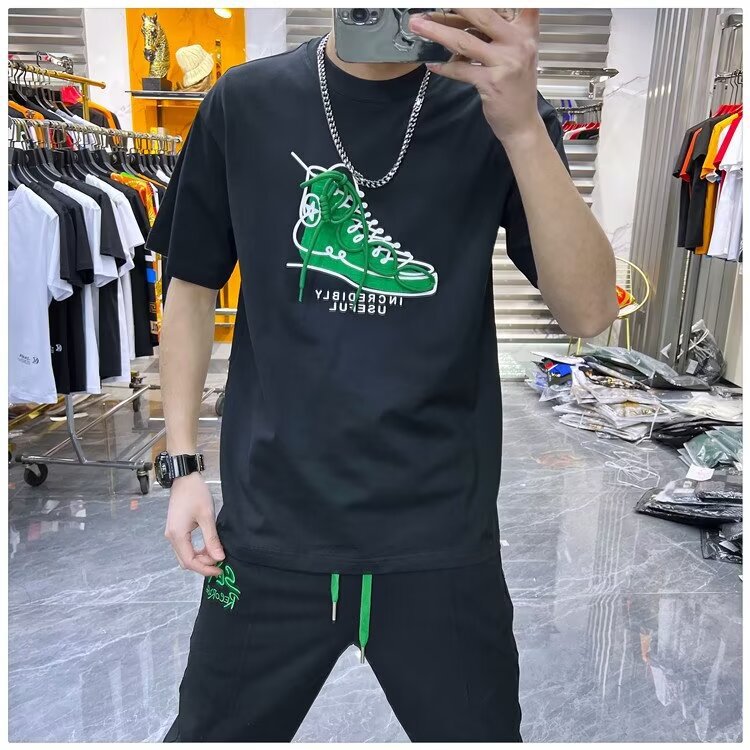 T-shirt court à manches mi-longues pour homme, vêtement d'été polyvalent, marque tendance, ample, américain, High Street_voghion.com