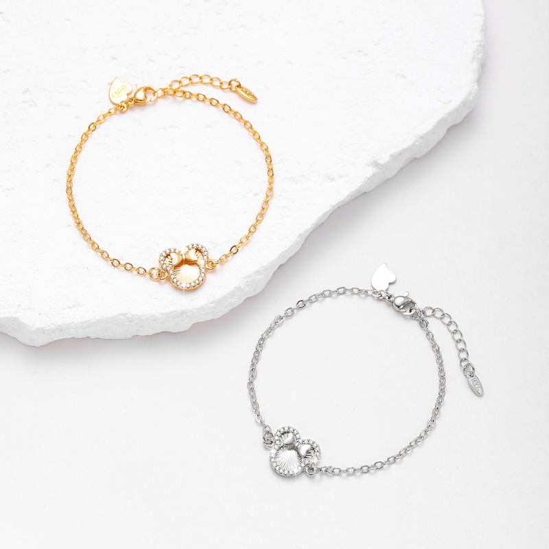 Amazon Cross-Border Jewelry Bow Mickey and Minnie Bracelet for Women Mickey Mouse Copper Gold-Plated Diamond Hand Jewelry Wholesale