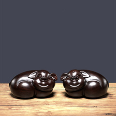 黑檀木雕富貴福豬擺件木質十二生肖小豬手把件車擺件紅木家居禮品