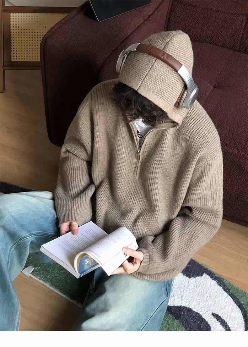 2024 nuevo overcoat de punto de cuello redondo de tendencia masculina de otoño y invierno de tamaño grande suéter de alto nivel de viento perezoso