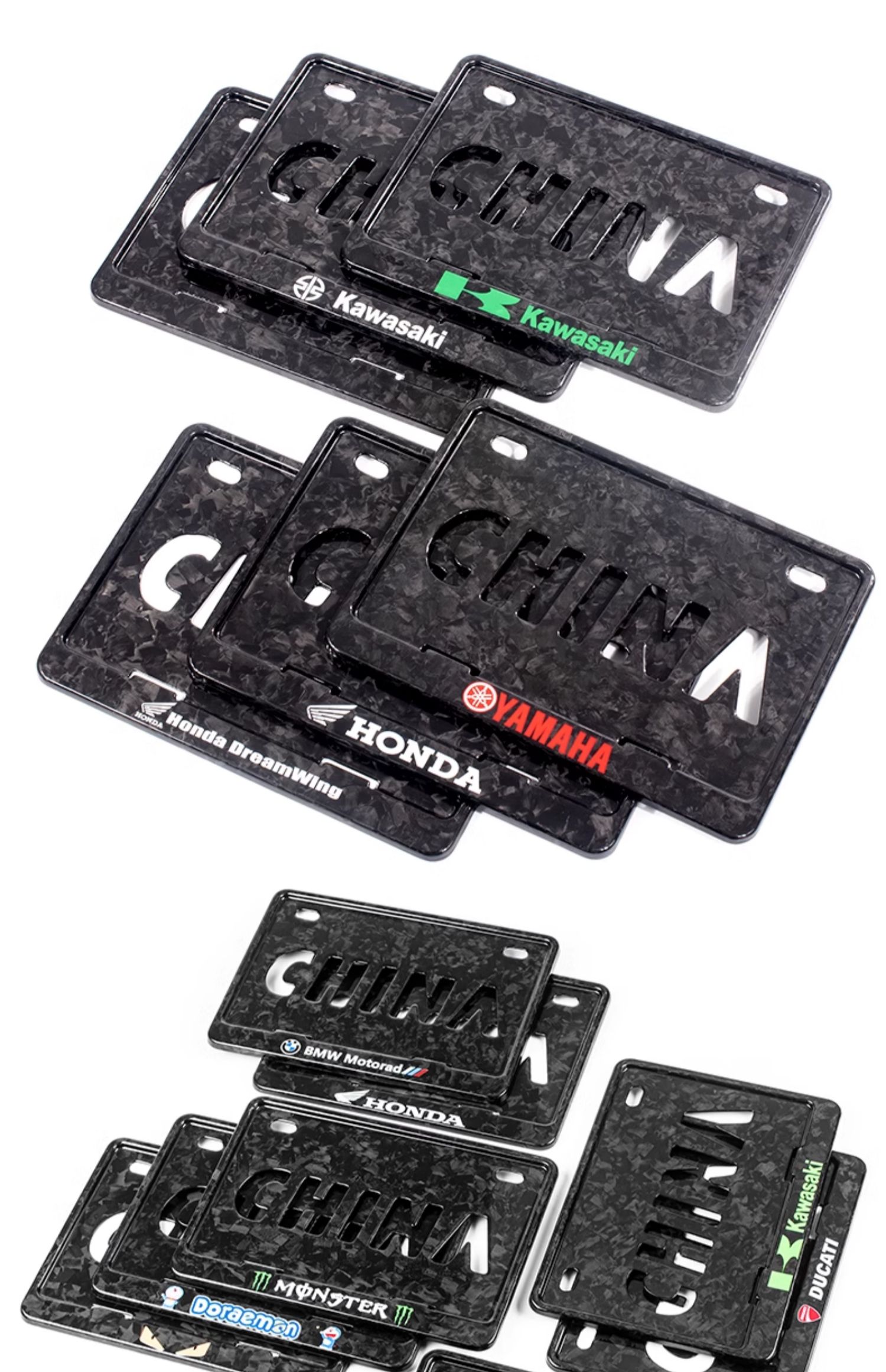 Suitable for Dry Carbon Fiber Motorcycle License Plate Frame, Rear License Plate Frame, Shockproof, for Yamaha, Kawasaki, Honda, No. 9