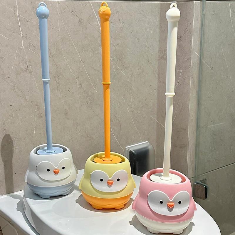 Cute Penguin Toilet Brush Household No Dead Corner Brush Bathroom Toilet Cartoon Long Handle Toilet Brush Cleaning Brush