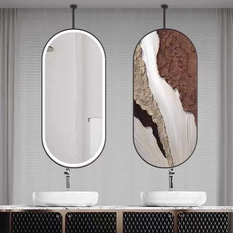 Espejo de baño colgante ovalado de aleación de aluminio con luz LED, para baño