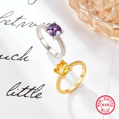 景旭925純銀鑲鑽彩色鋯石項鍊輕奢高級感戒指方形款耳釘o字鏈首飾