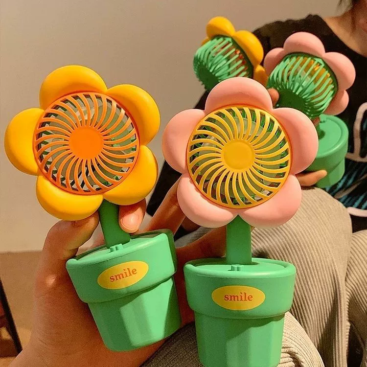Милый цветок, ручной USB-зарядка, небольшой вентилятор, портативный мини-настольный маленький бесшумный электрический вентилятор для студентов