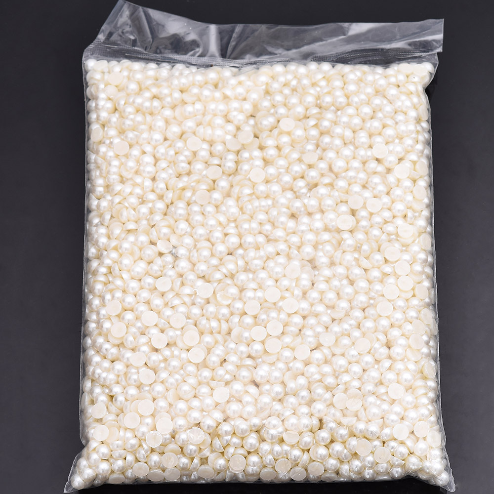 Manicura plana perla joyería cremosa-blanco semicírculo tridimensional perla uñas decoración paquete entero DIY hecho a mano al por mayor